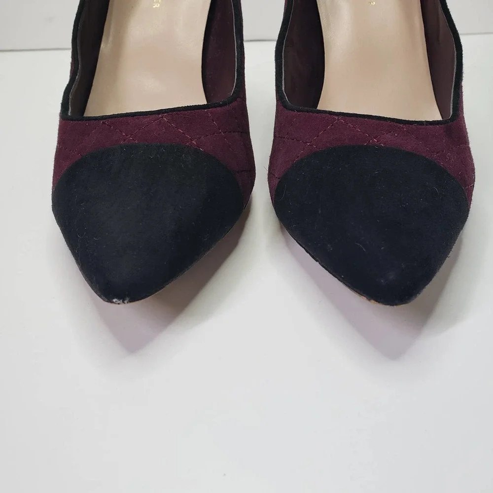 Tommy Hilfiger Violin Pump 10‎ Quilted Suede Block Heel Burgundy Black